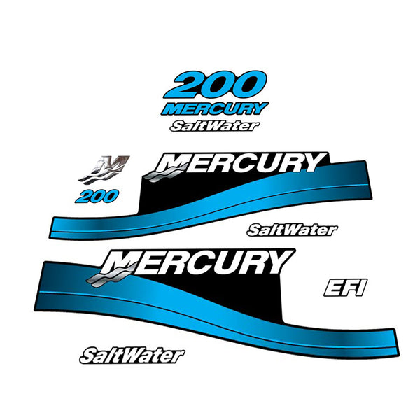 Mercury 200 Optimax (1999-2004) Blue Outboard Decal (Sticker / Aufkleber) Set