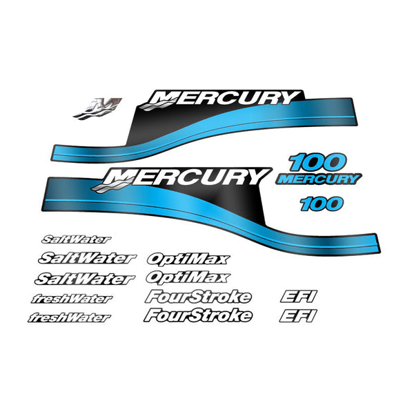 Mercury 100 (1999-2004) Blau Outboard Compatible Replacement Decal (Sticker) Set