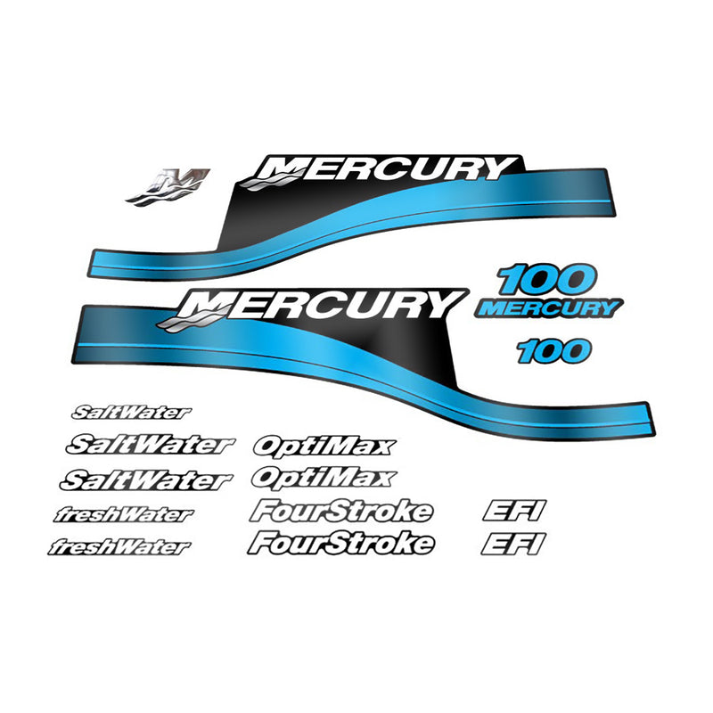 Mercury 100 (1999-2004) Blau Outboard Compatible Replacement Decal (Sticker) Set