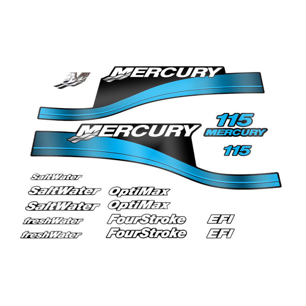 Mercury 115 (1999-2004) Blau Outboard Compatible Replacement Decal (Sticker) Set