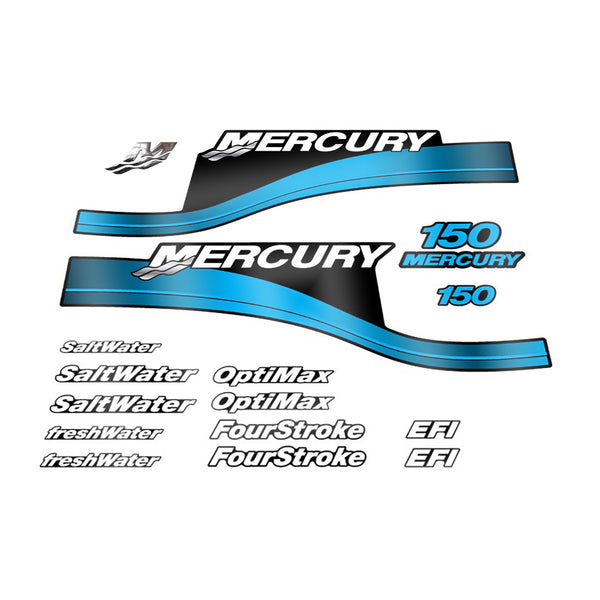 Mercury 150 (1999-2004) Blau Outboard Compatible Replacement Decal (Sticker) Set