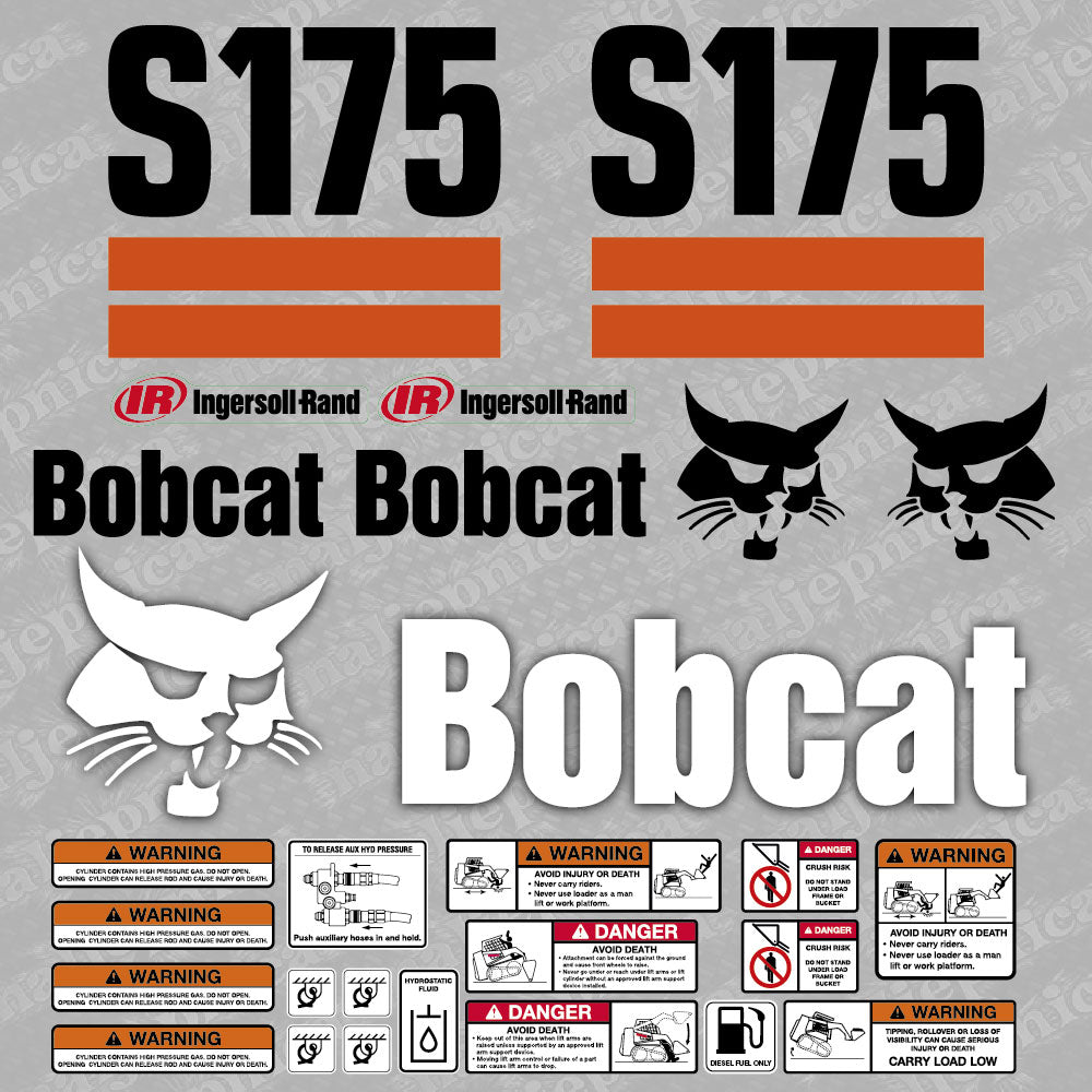 Bobcat S175 Skid Steer Vinyl Decal Sticker Set (7 Pieces) + FREE Applicator