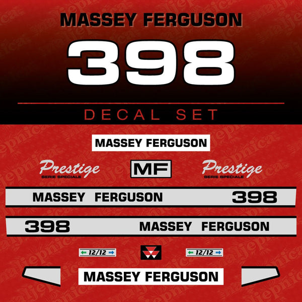 Massey Ferguson 398 (L) Aftermarket Replacement Tractor Decal (Sticker) Set