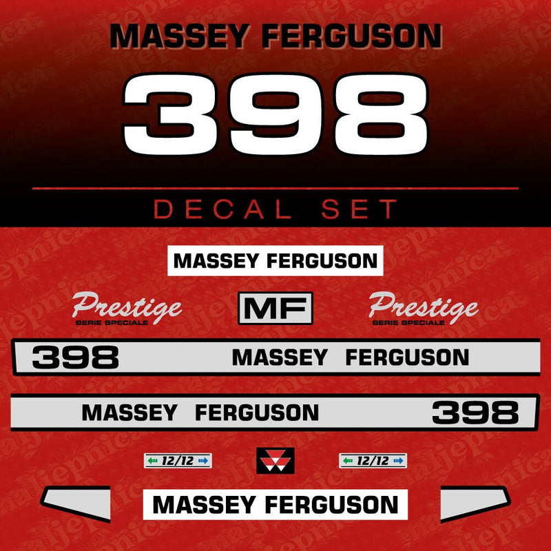 Massey Ferguson 398 Aftermarket Replacement Tractor Decal (Sticker) Set