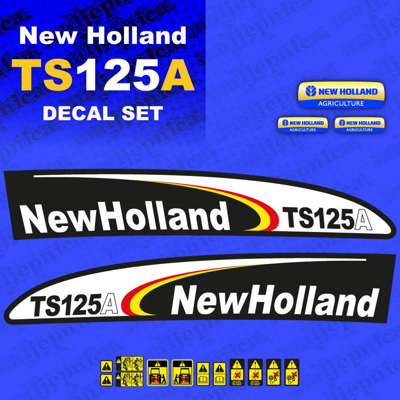 New Holland TS125A Black Aftermarket Replacement Tractor Decal (Sticker) Set