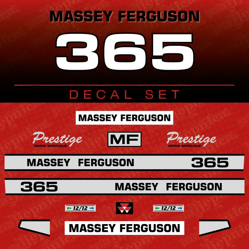 Massey Ferguson 365 (E) Aftermarket Replacement Tractor Decal (Sticker) Set