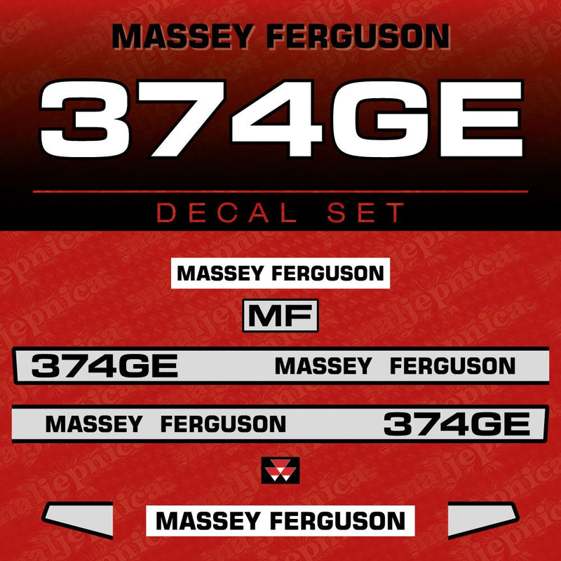 Massey Ferguson 374GE Aftermarket Replacement Tractor Decal (Sticker) Set