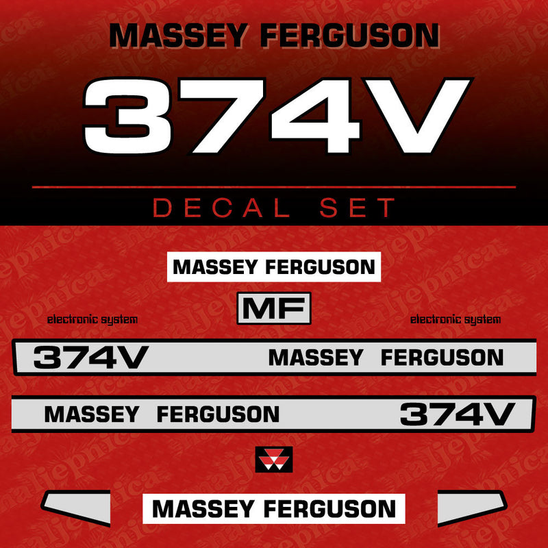 Massey Ferguson 374V Aftermarket Replacement Tractor Decal (Sticker) Set