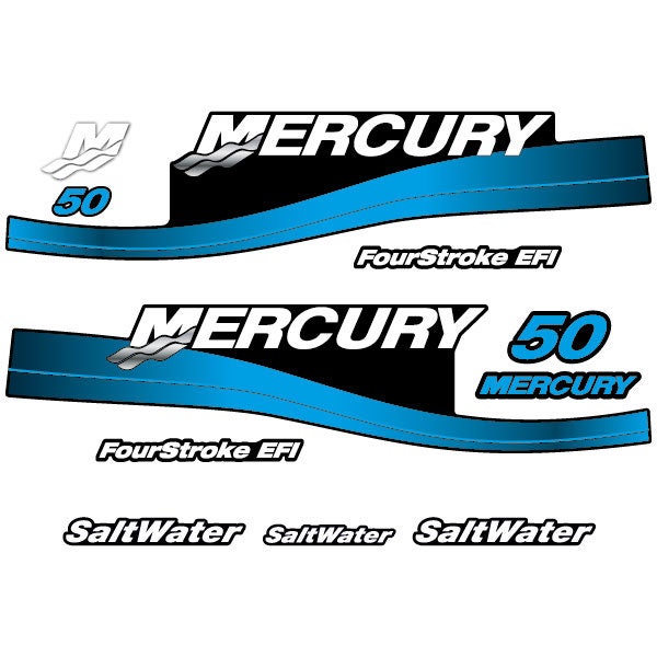 Mercury 50 Four Stroke  Blue (2002-2004) Outboard Decal / Aufkleber / Adesivo / Sticker Set