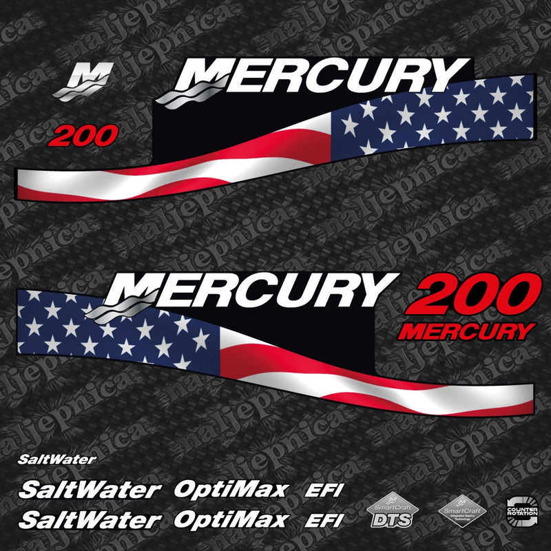 Mercury 200 US Flag EFI Saltwater 1999-2004 outboard decal sticker set