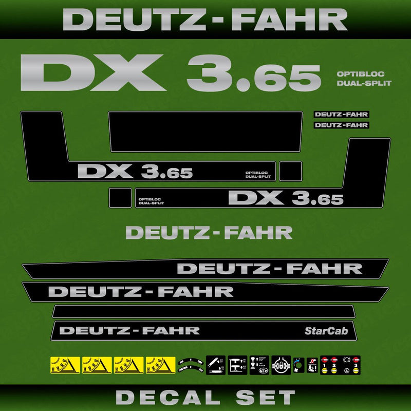 Deutz DX 3.65 OD Aftermarket Replacement Tractor Decal (Sticker) Set