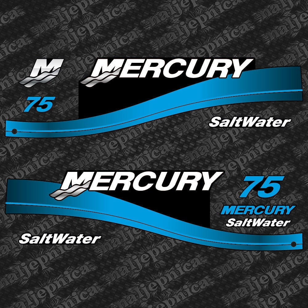 Decal Set for MERCURY Two Stroke 75 Hp Outboard Blue. Vinyl Kit Sticker