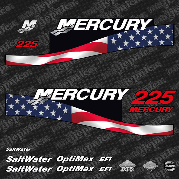 Mercury 225 US Flag EFI Saltwater 1999-2004 outboard decal sticker set